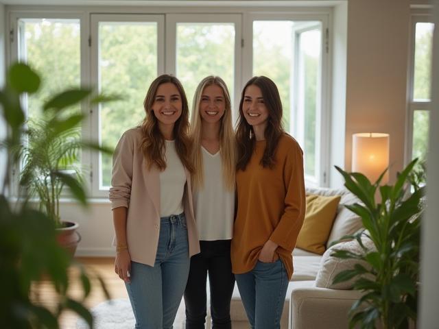 Équipe souriante dans un intérieur lumineux, illustrant propreté et bien-être